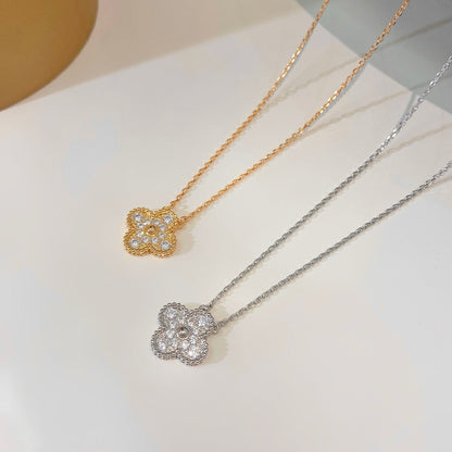 [Lucky Star]CLOVER 15MM DIAMOND SINGLE FLOWER NECKLACE