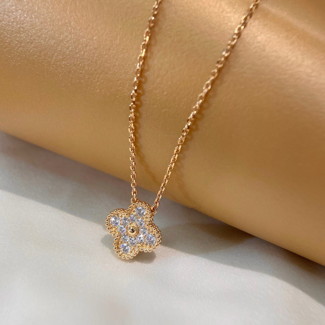 [Lucky Star]CLOVER 15MM DIAMOND SINGLE FLOWER NECKLACE