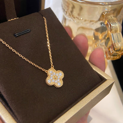 [Lucky Star]CLOVER 15MM DIAMOND SINGLE FLOWER NECKLACE