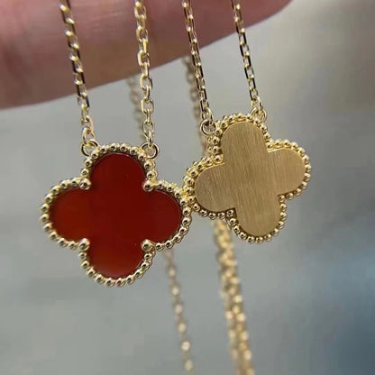 [Lucky Star]CLOVER 15MM CARNELIAN SINGLE FLOWER NECKLACE
