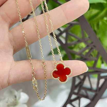 [Lucky Star]CLOVER 15MM CARNELIAN SINGLE FLOWER NECKLACE