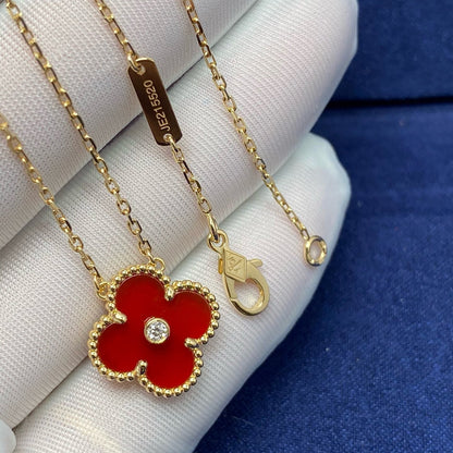 [Lucky Star]CLOVER 15MM DIAMOND CARNELIAN NECKLACE