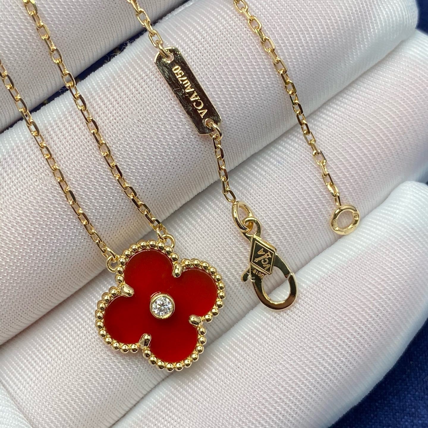[Lucky Star]CLOVER 15MM DIAMOND CARNELIAN NECKLACE