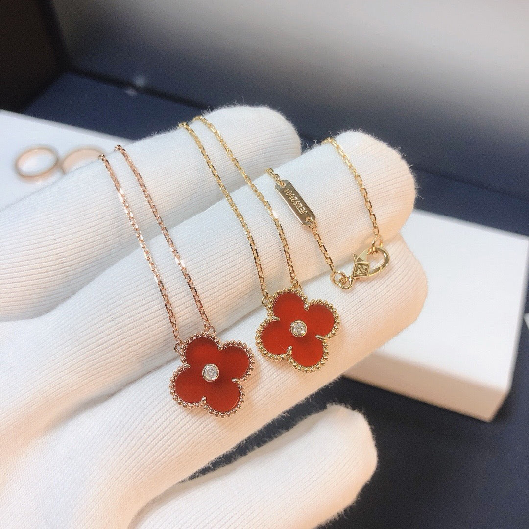 [Lucky Star]CLOVER 15MM DIAMOND CARNELIAN NECKLACE