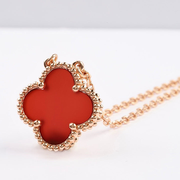 [Lucky Star]CLOVER 15MM CARNELIAN SINGLE FLOWER NECKLACE