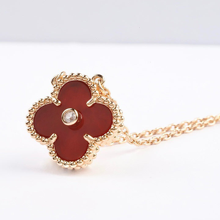 [Lucky Star]CLOVER 15MM DIAMOND CARNELIAN NECKLACE