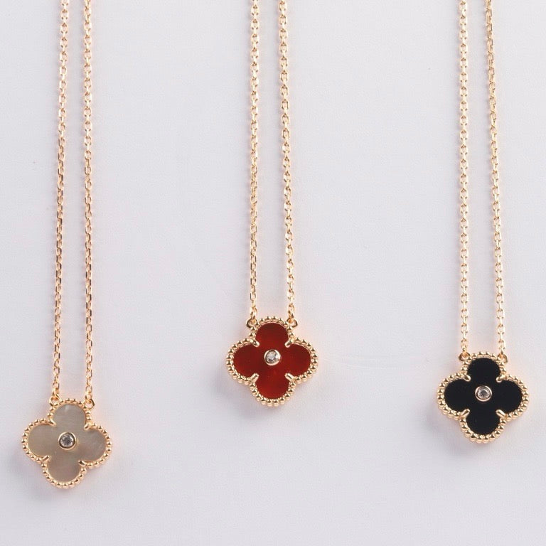 [Lucky Star]CLOVER 15MM DIAMOND CARNELIAN NECKLACE