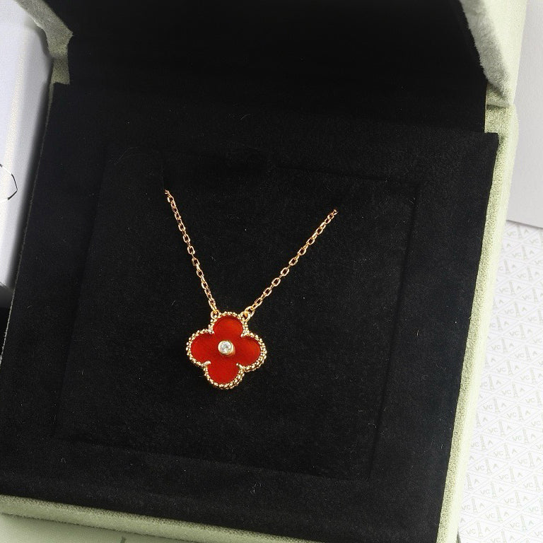 [Lucky Star]CLOVER 15MM DIAMOND CARNELIAN NECKLACE