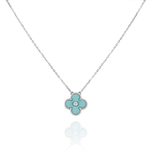 [Lucky Star]CLOVER 1 DIAMOND LIGHT BLUE SILVER NECKLACE