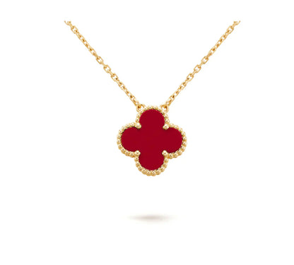 [Lucky Star]CLOVER 15MM CARNELIAN SINGLE FLOWER NECKLACE