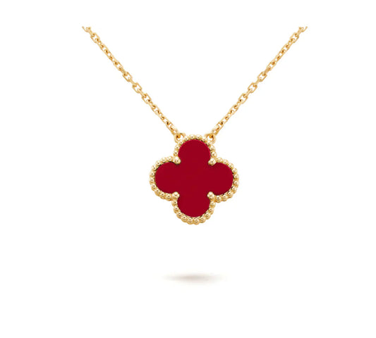 [Lucky Star]CLOVER 15MM CARNELIAN SINGLE FLOWER NECKLACE