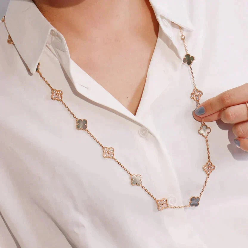 [Lucky Star]CLOVER 20 MOTIFS DARK MOP DIAMOND  NECKLACE