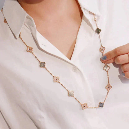 [Lucky Star]CLOVER 20 MOTIFS DARK MOP DIAMOND  NECKLACE