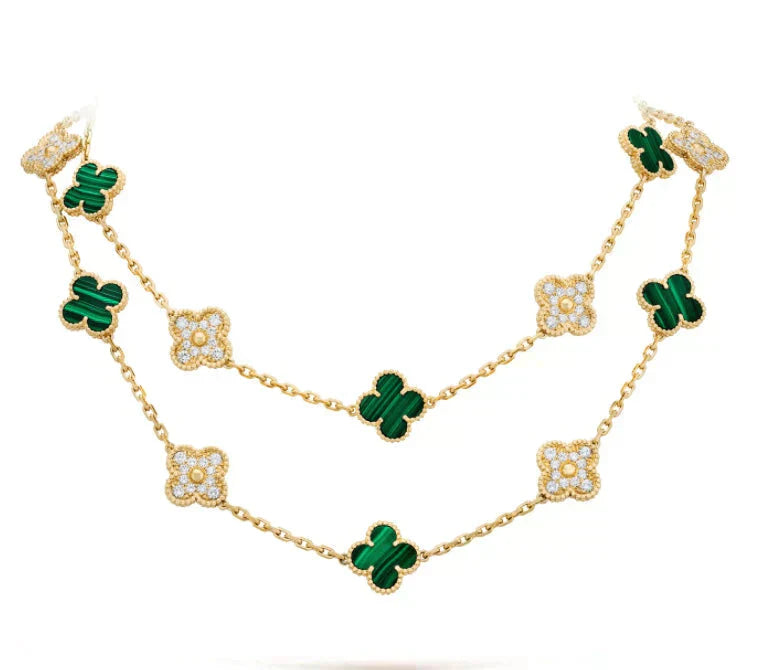 [Lucky Star]CLOVER 20 MOTIFS MALACHITE DIAMOND NECKLACE