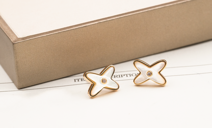 [Lucky Star]JEUX DE WHITE MOP ROSE GOLD DIAMOND EARRINGS