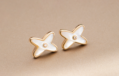 [Lucky Star]JEUX DE WHITE MOP PINK GOLD DIAMOND OHRRINGE