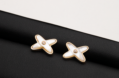 [Lucky Star]JEUX DE WHITE MOP ROSE GOLD DIAMOND EARRINGS