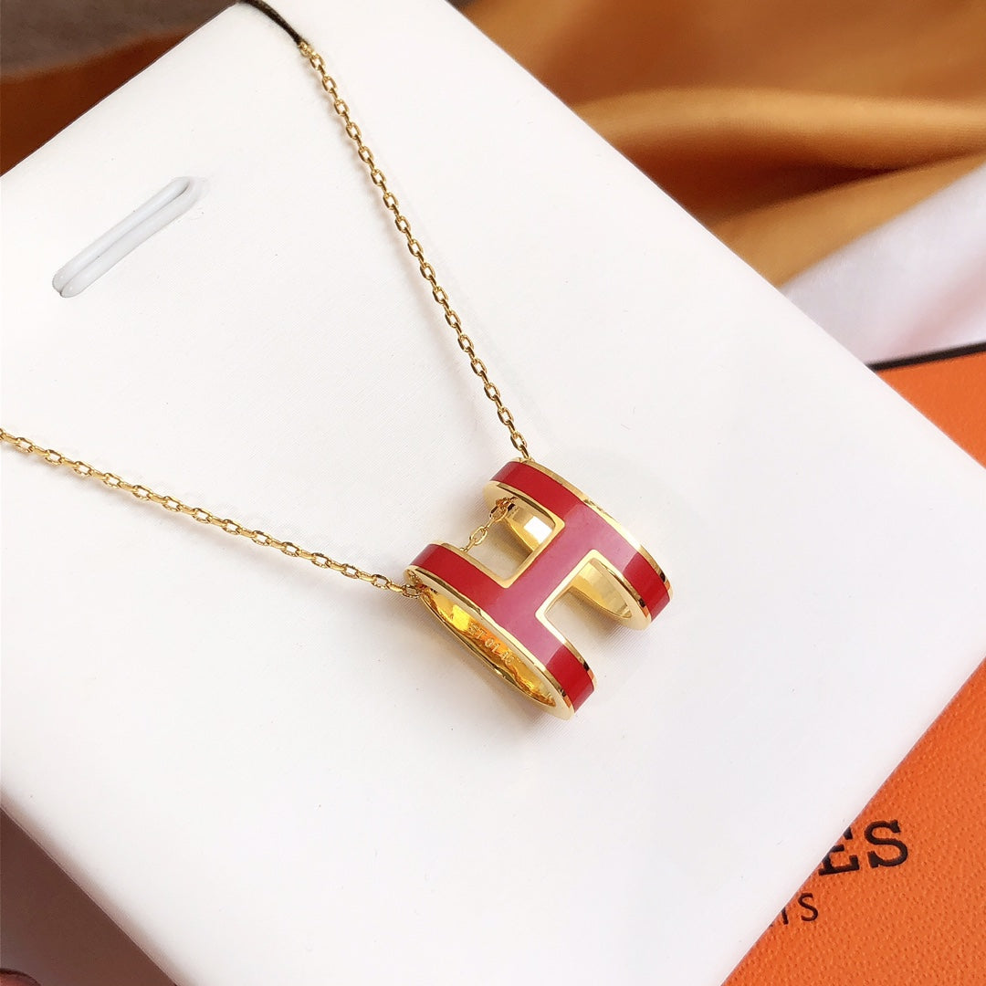 [Lucky Star]HM CLIC RED ENAMEL GOLD NECKLACE