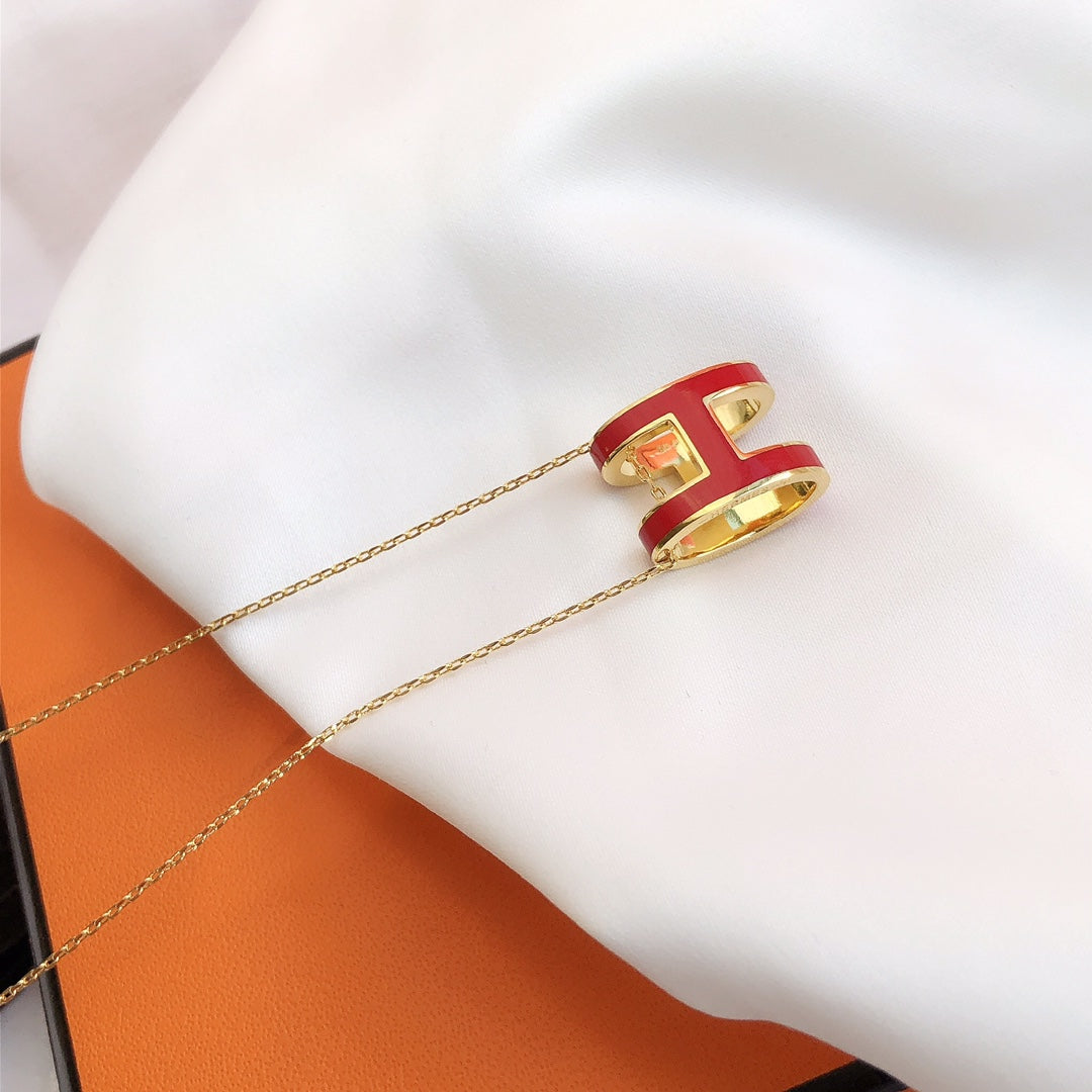 [Lucky Star]HM CLIC RED ENAMEL GOLD NECKLACE