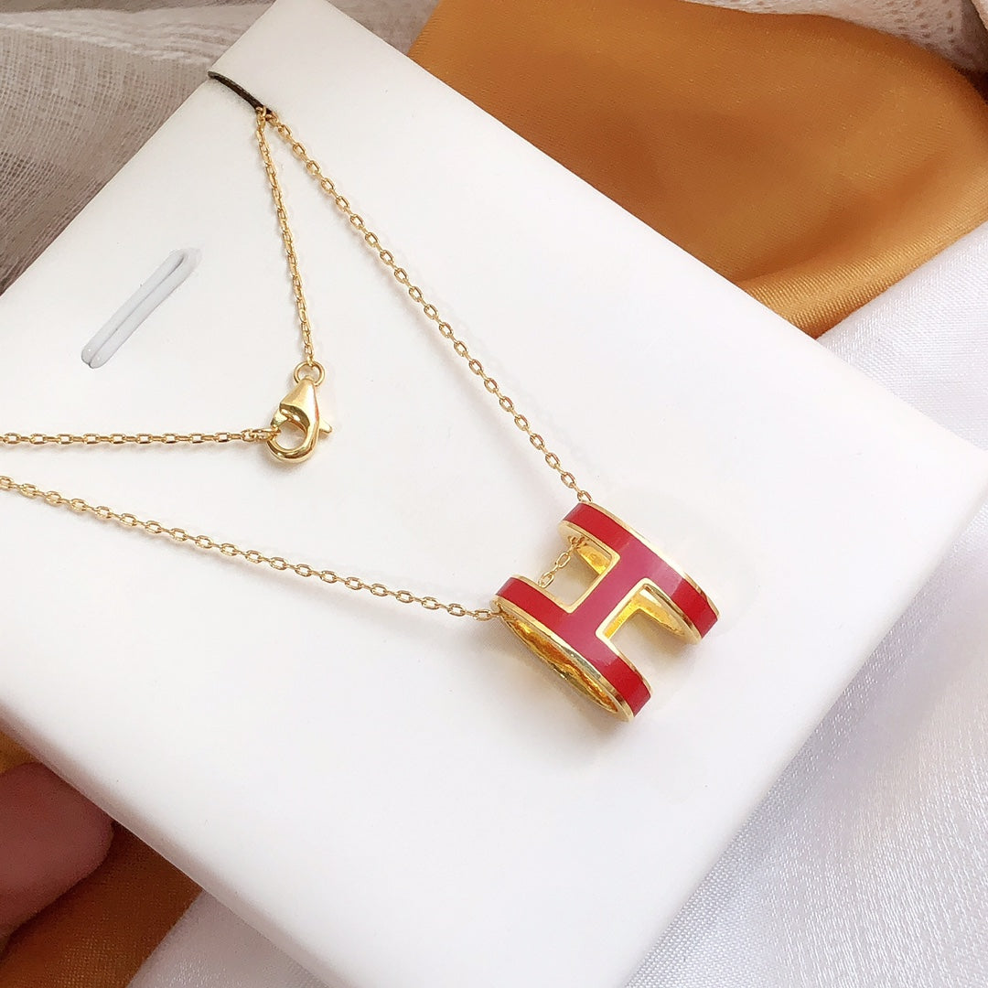 [Lucky Star]HM CLIC RED ENAMEL GOLD NECKLACE