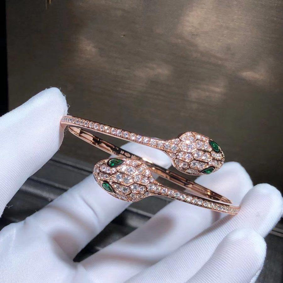[Lucky Star]SERPENTI BRACELET PINK GOLD MALACHITE DIAMOND DOUBLE SNAKE
