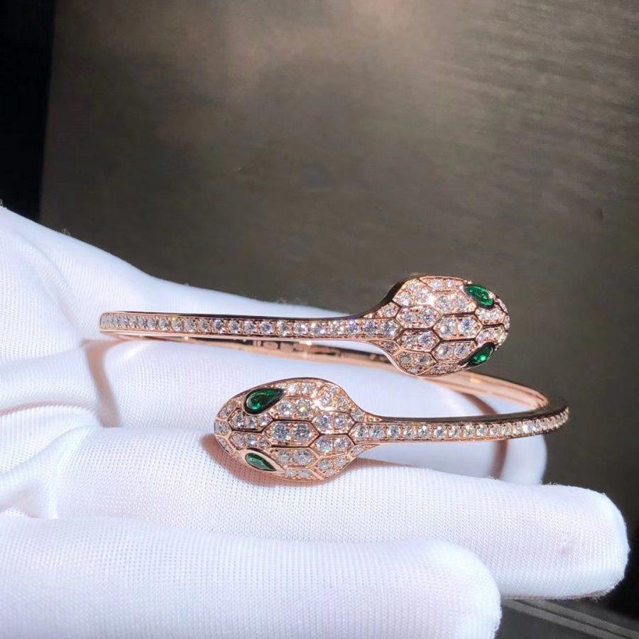 [Lucky Star]SERPENTI BRACELET PINK GOLD MALACHITE DIAMOND DOUBLE SNAKE