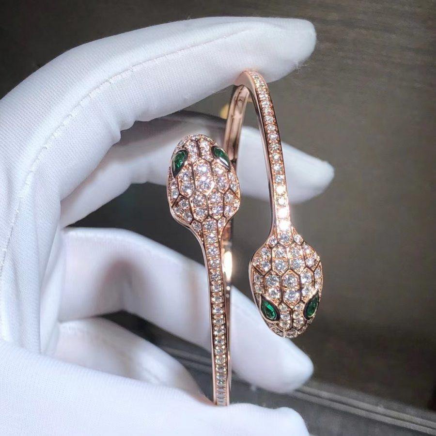 [Lucky Star]SERPENTI BRACELET PINK GOLD MALACHITE DIAMOND DOUBLE SNAKE