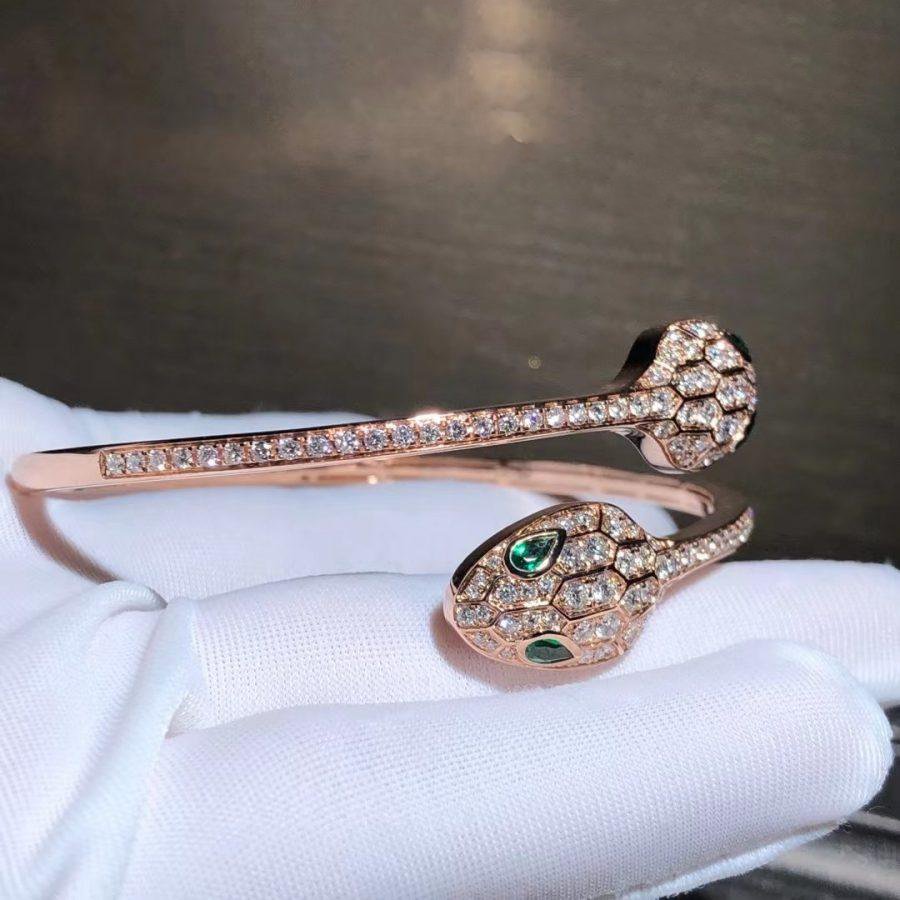 [Lucky Star]SERPENTI BRACELET PINK GOLD MALACHITE DIAMOND DOUBLE SNAKE