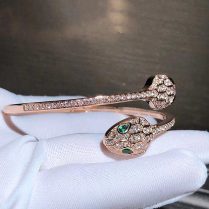 [Lucky Star]SERPENTI BRACELET PINK GOLD MALACHITE DIAMOND DOUBLE SNAKE