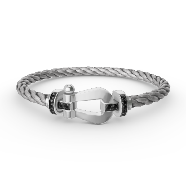 [Lucky Star]FORCE GROSSES HUFEISENARMBAND MIT SCHWARZEN DIAMANTEN SILBER