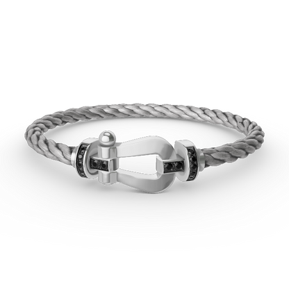 [Lucky Star]FORCE GROSSES HUFEISENARMBAND MIT SCHWARZEN DIAMANTEN SILBER
