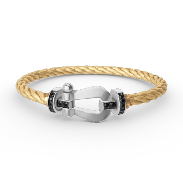 [Lucky Star]FORCE GROSSES HUFEISENARMBAND MIT SCHWARZEN DIAMANTEN SILBER