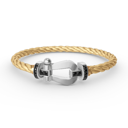 [Lucky Star]FORCE GROSSES HUFEISENARMBAND MIT SCHWARZEN DIAMANTEN SILBER