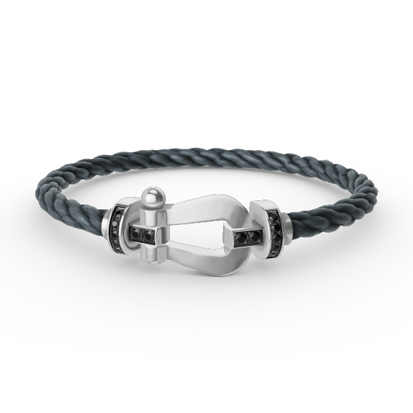 [Lucky Star]FORCE GROSSES HUFEISENARMBAND MIT SCHWARZEN DIAMANTEN SILBER