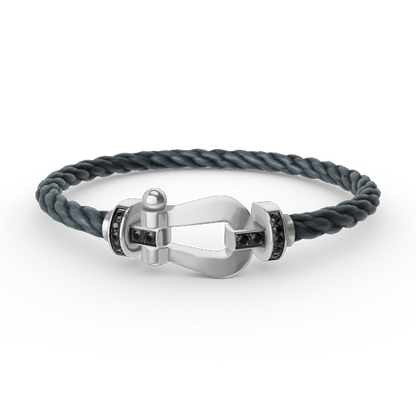 [Lucky Star]FORCE GROSSES HUFEISENARMBAND MIT SCHWARZEN DIAMANTEN SILBER