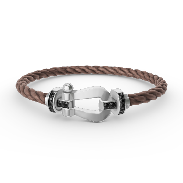 [Lucky Star]FORCE GROSSES HUFEISENARMBAND MIT SCHWARZEN DIAMANTEN SILBER