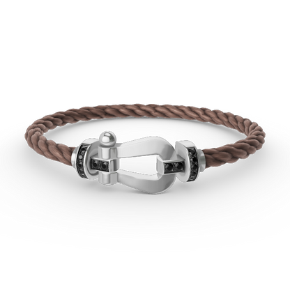 [Lucky Star]FORCE GROSSES HUFEISENARMBAND MIT SCHWARZEN DIAMANTEN SILBER