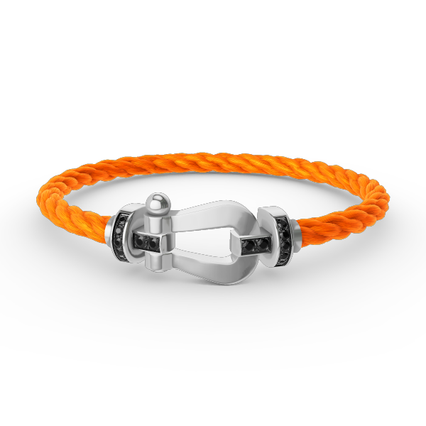 [Lucky Star]FORCE GROSSES HUFEISENARMBAND MIT SCHWARZEN DIAMANTEN SILBER
