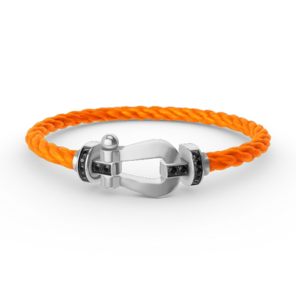 [Lucky Star]FORCE GROSSES HUFEISENARMBAND MIT SCHWARZEN DIAMANTEN SILBER