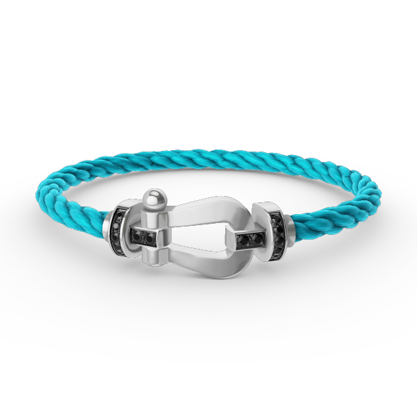 [Lucky Star]FORCE GROSSES HUFEISENARMBAND MIT SCHWARZEN DIAMANTEN SILBER