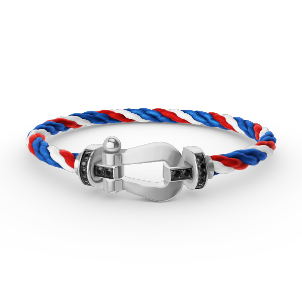 [Lucky Star]FORCE GROSSES HUFEISENARMBAND MIT SCHWARZEN DIAMANTEN SILBER