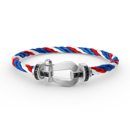 [Lucky Star]FORCE GROSSES HUFEISENARMBAND MIT SCHWARZEN DIAMANTEN SILBER
