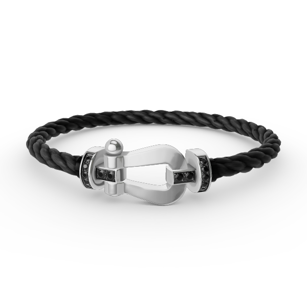 [Lucky Star]FORCE GROSSES HUFEISENARMBAND MIT SCHWARZEN DIAMANTEN SILBER