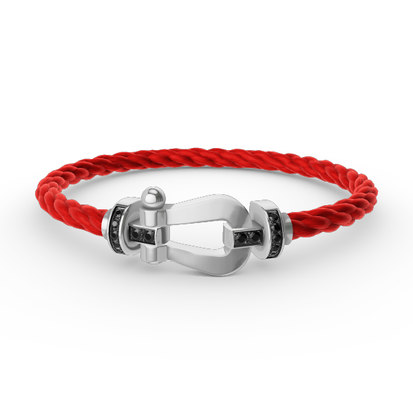 [Lucky Star]FORCE GROSSES HUFEISENARMBAND MIT SCHWARZEN DIAMANTEN SILBER
