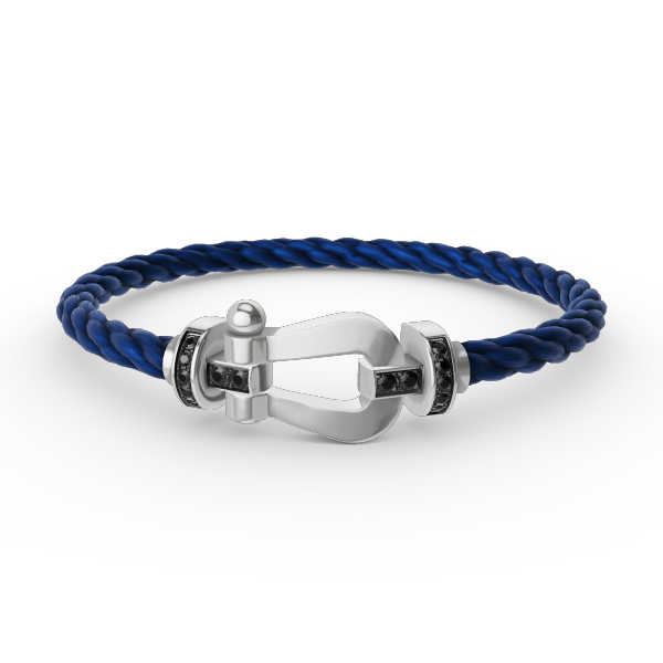 [Lucky Star]FORCE GROSSES HUFEISENARMBAND MIT SCHWARZEN DIAMANTEN SILBER