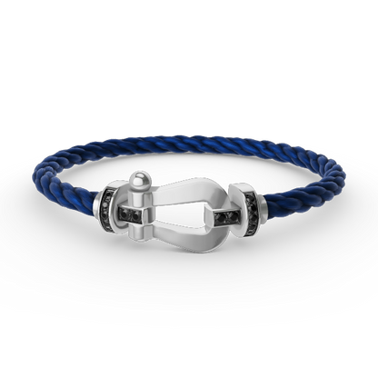 [Lucky Star]FORCE GROSSES HUFEISENARMBAND MIT SCHWARZEN DIAMANTEN SILBER