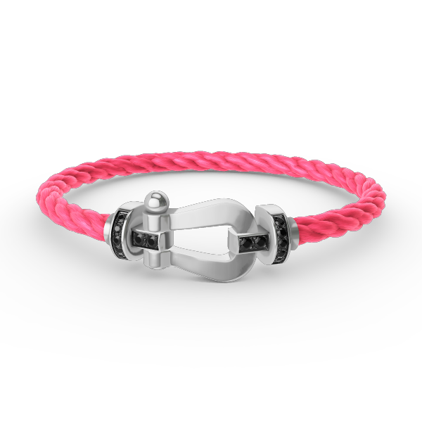[Lucky Star]FORCE GROSSES HUFEISENARMBAND MIT SCHWARZEN DIAMANTEN SILBER