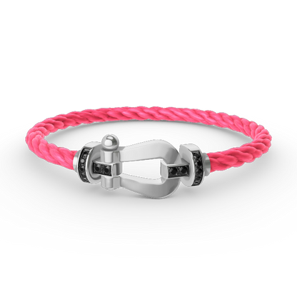 [Lucky Star]FORCE GROSSES HUFEISENARMBAND MIT SCHWARZEN DIAMANTEN SILBER