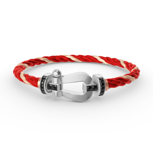 [Lucky Star]FORCE GROSSES HUFEISENARMBAND MIT SCHWARZEN DIAMANTEN SILBER