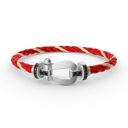[Lucky Star]FORCE GROSSES HUFEISENARMBAND MIT SCHWARZEN DIAMANTEN SILBER